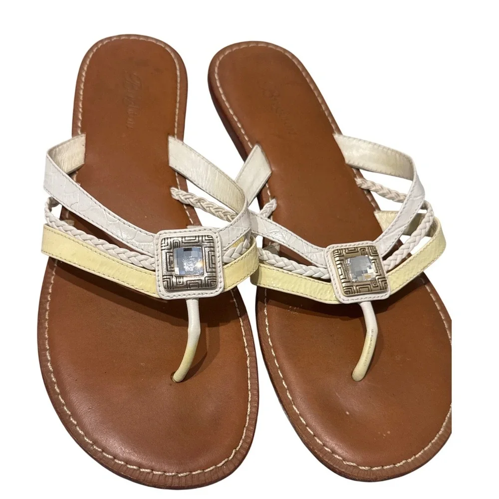 Brighton Octave leather jeweled thong sandals in white and ivory Size‎ 8.5